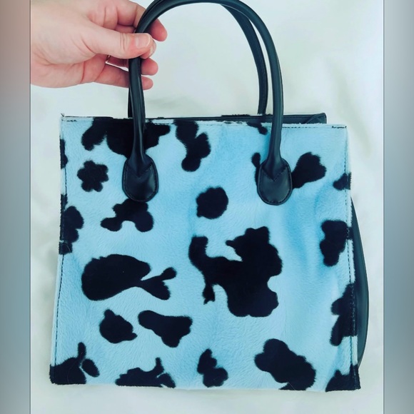 Vtg Y2K Copper Key Cow Print Faux Fur & Faux Leather Purse - Picture 2 of 5